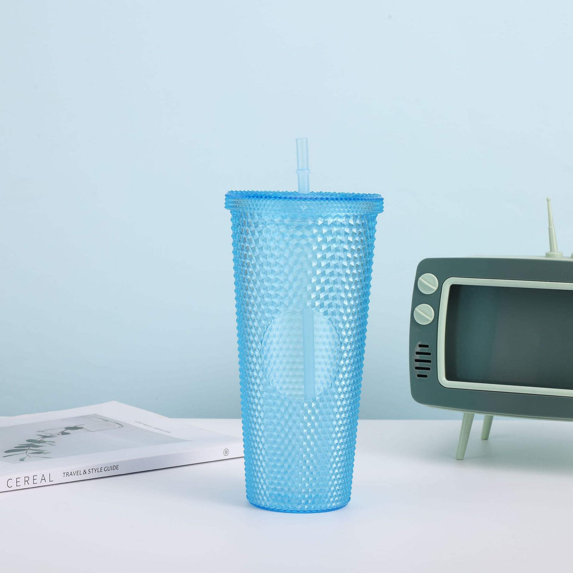 Cross-border Star Dad Double-layer Durian Cup, large-capacity plastic Straw Cup, Creative Star Bar High Appearance Level, Prickly water cup pic 16
