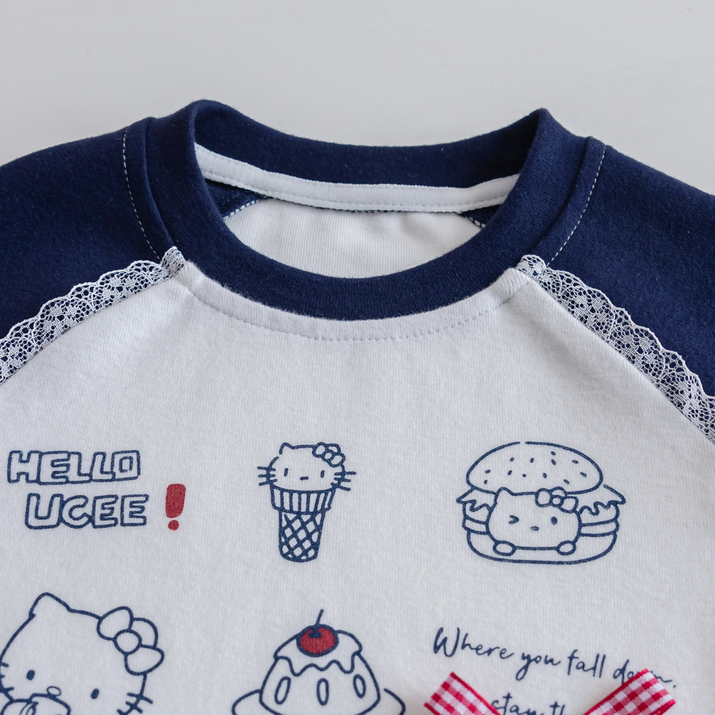 Corea del Sur sen set niñas otoño cartoon traje 2025 nuevo bonito kt gato crash color camiseta + pedo cortina bundles pies pantalones pic 9