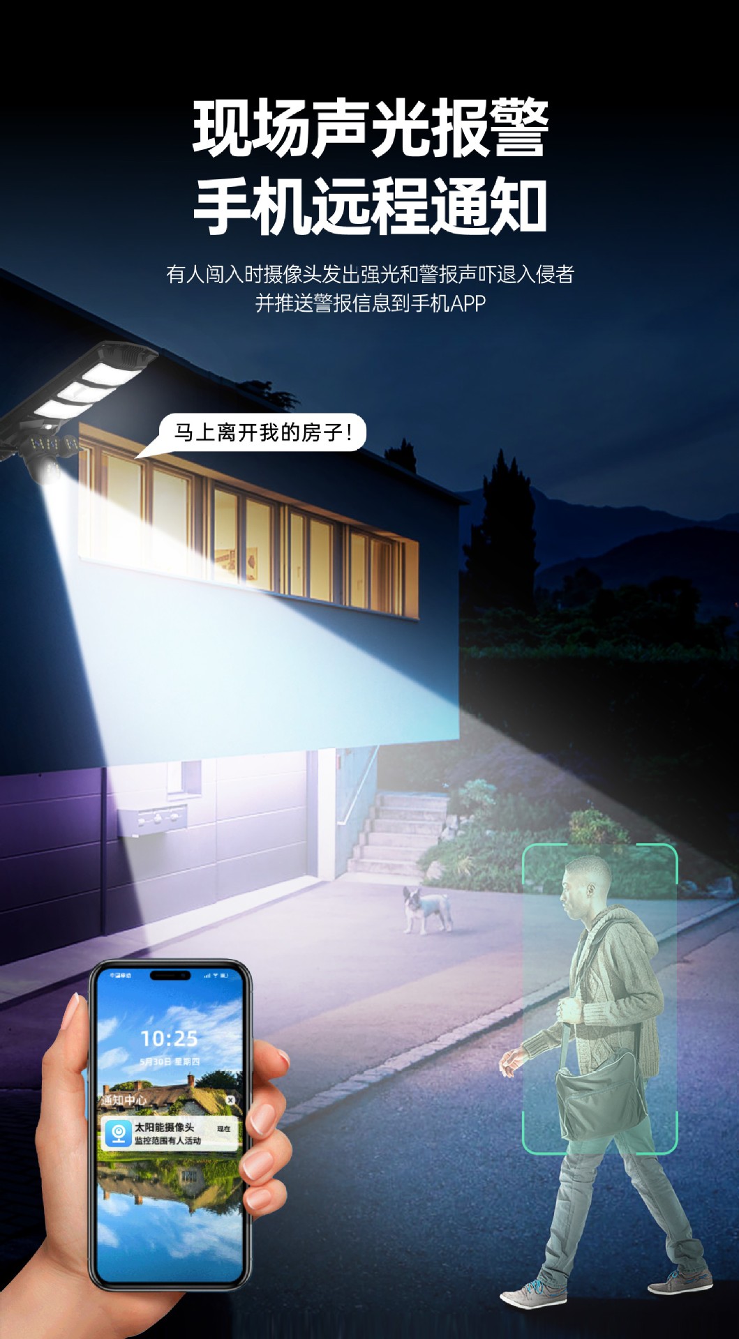 foozac outdoor three-screen solar camera mobile phone remote wireless solar street lamp monitoring pic 7