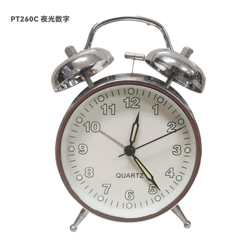 4-inch electroplated metal silent double bell alarm clock, glass silk-screened scale digital clock face, luminous clock face pic 13
