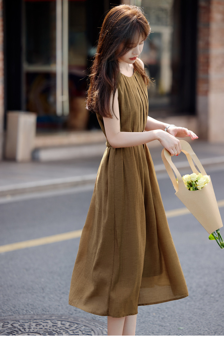 感气场系带收腰连衣裙2025夏季新款圆领A字连衣裙详情26
