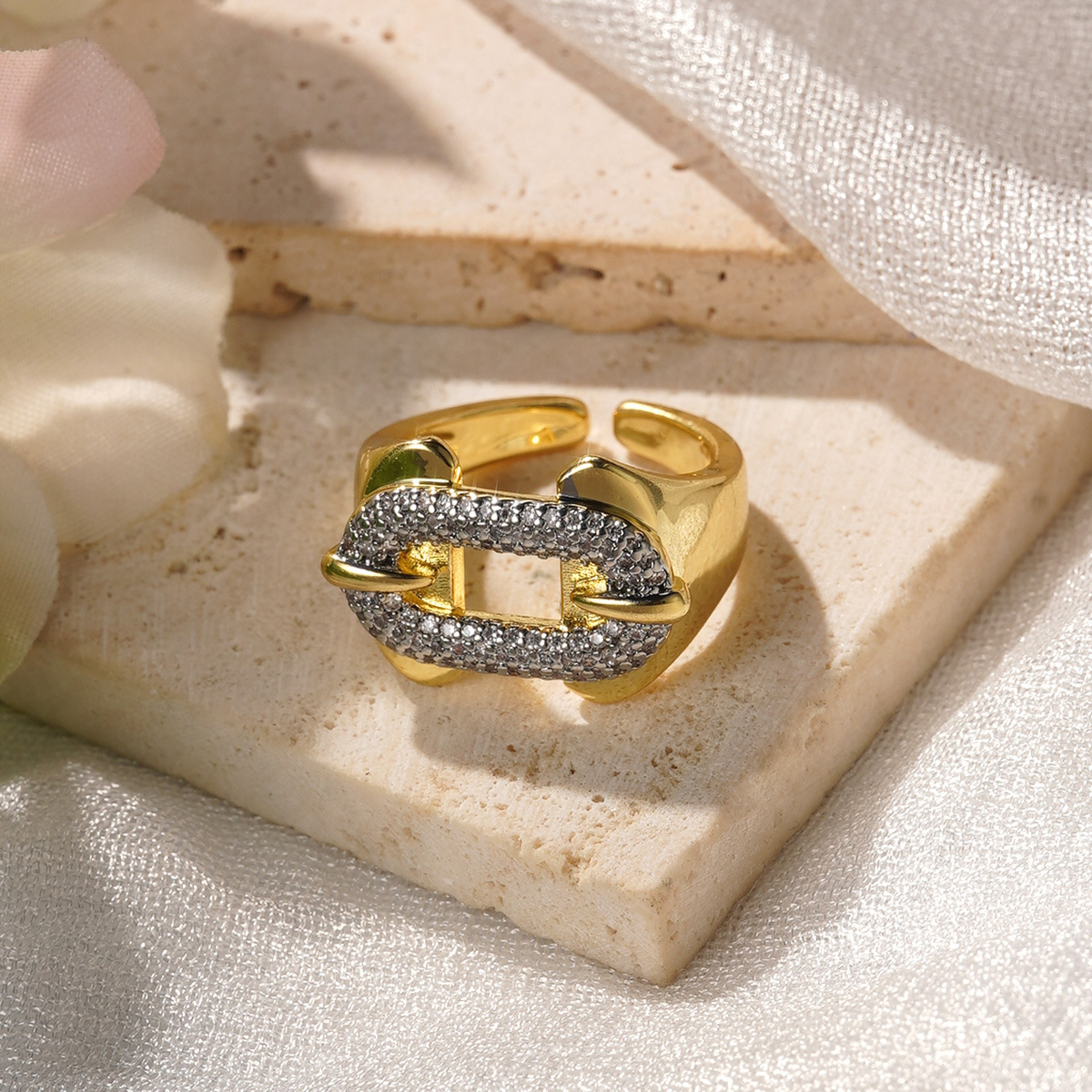 European and American ins light luxury open ring, fashionable and versatile, geometric line zirconium-inlaid small chanel-style simple ring, niche wholesale pic 24