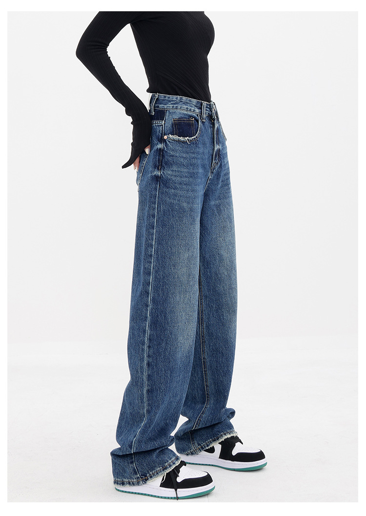 Customized high-waisted straight-leg jeans for women with pockets that make them look petite. Narrow wide-leg floor-length pants for 2024 new style pic 11