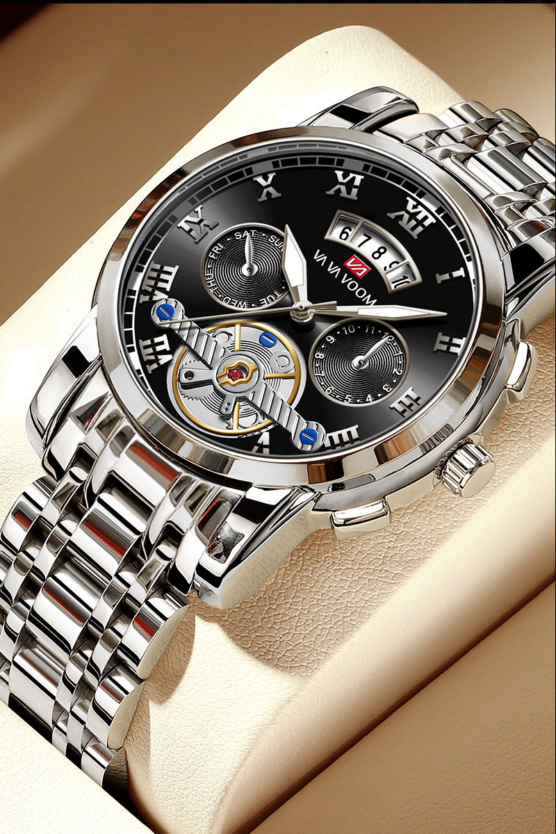 VA VA VOOM stainless steel tourbillon non-automatic mechanical multi-functional business watch, luminous waterproof watch for men pic 35