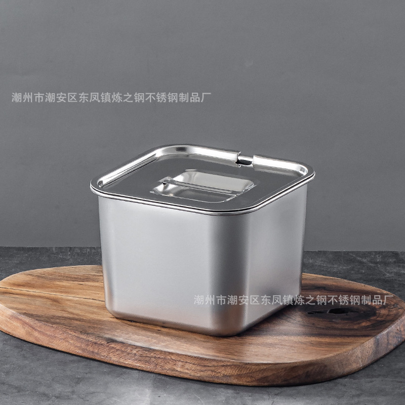 不锈钢方形味盅带盖厨房猪油盆商用佐料收纳调味罐火锅店调料盒详情13