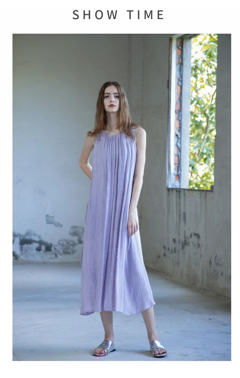 玖沐2025夏季新款亚麻无袖连衣裙女通勤宽松法式极简真口袋女装详情5