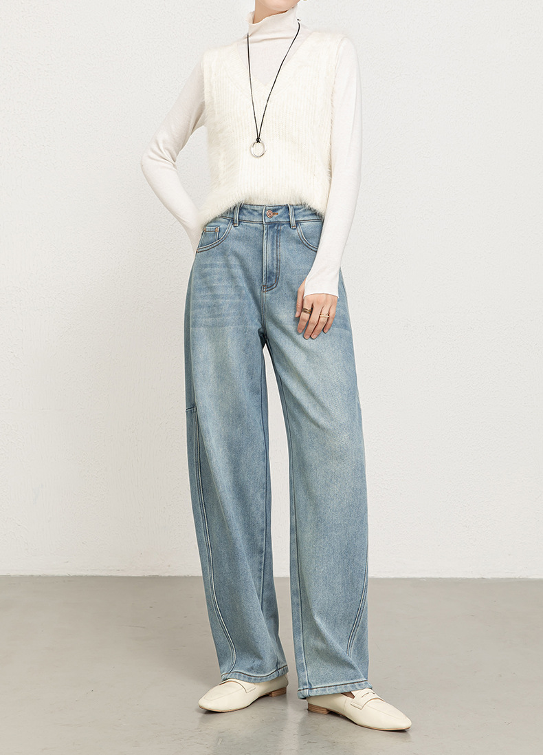 如果2025年冬季新款植绒加厚牛仔弯刀裤女高腰宽松香蕉长裤8166H详情22