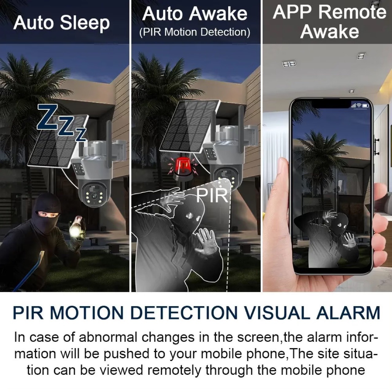 The V380 is equipped with a 6-megapixel solar-powered dual-eye low-power 4G camera for 365-day standby monitoring through WIFI gun and ball linkage pic 5