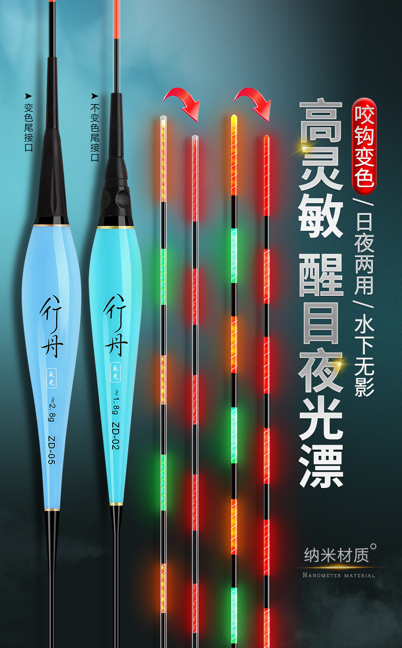 Luminous float bite hook color-changing float large object electronic float night fishing carp float super bright intelligent alarm fishing gear hard tail pic 15
