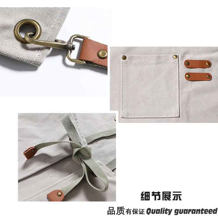 【 Chi Jia 】 Thickened canvas denim apron for foreign trade, home barista, kitchen, restaurant, hairdresser, work apron pic 7