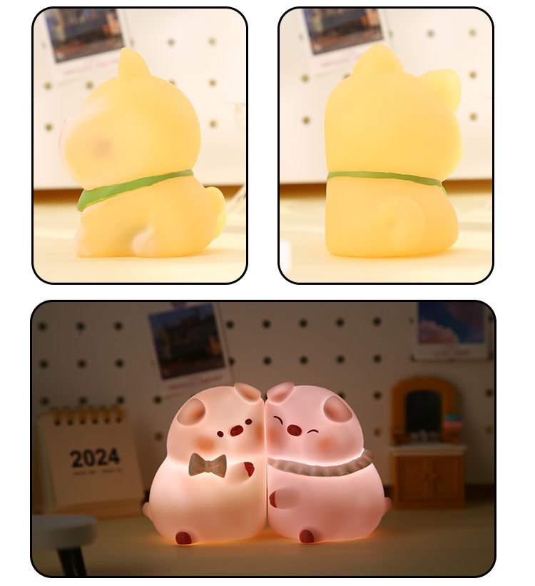 New style of stickers and hugs night light home decoration item, cartoon cute piggy and puppy night light pic 12
