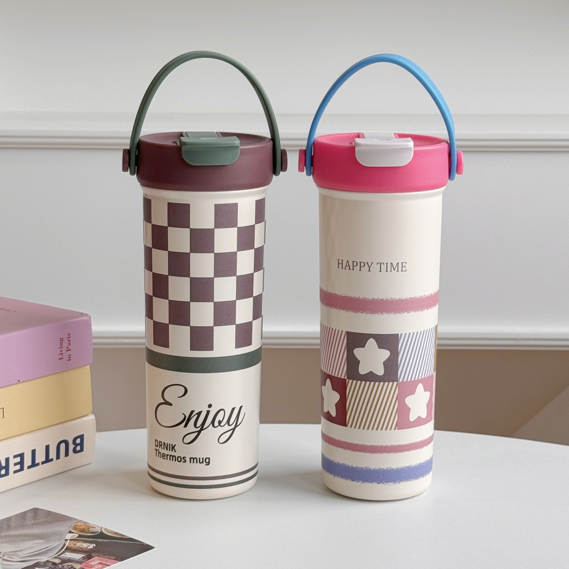 户外高颜值随手双饮咖啡杯美式便携车载水杯手提运动线条图咖啡杯详情10