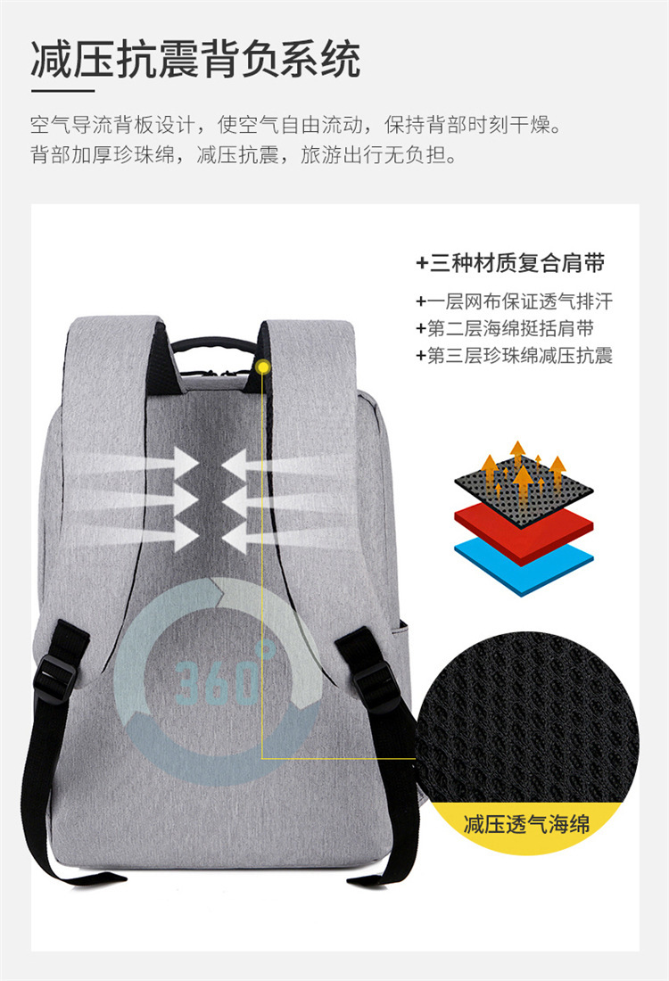 跨境双肩包男士电脑背包可印logo商务休闲包防泼水牛津布学生书包详情9