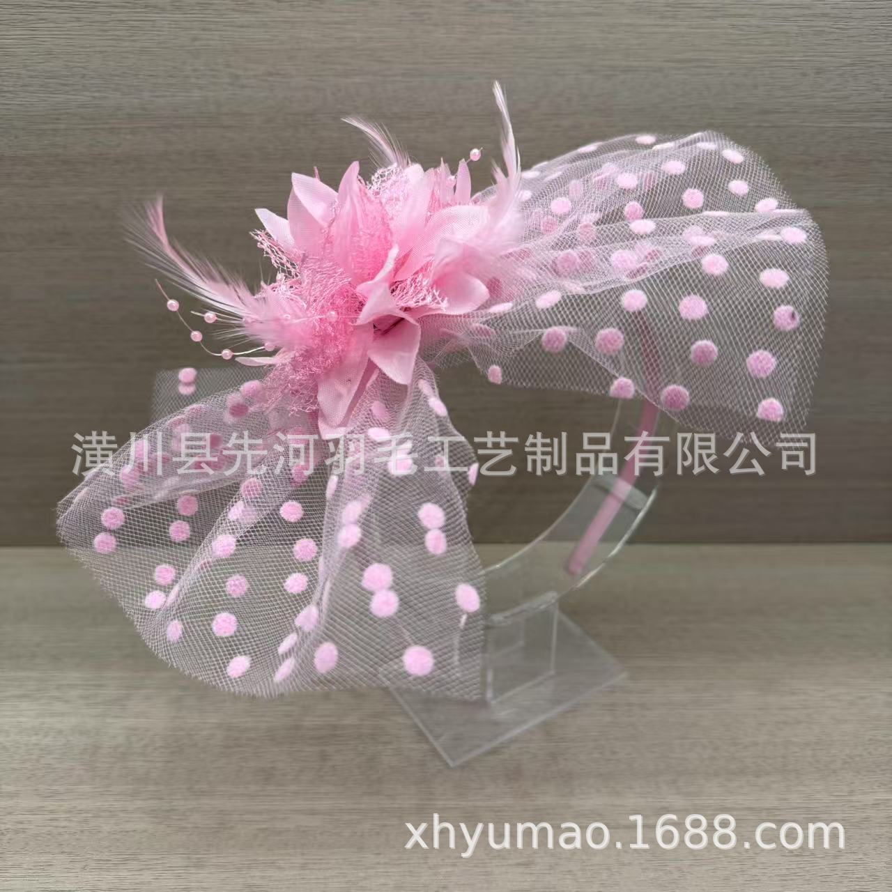 复古风羽毛花朵网纱发箍新娘婚礼礼帽旅拍头饰饰品发饰头纱详情8