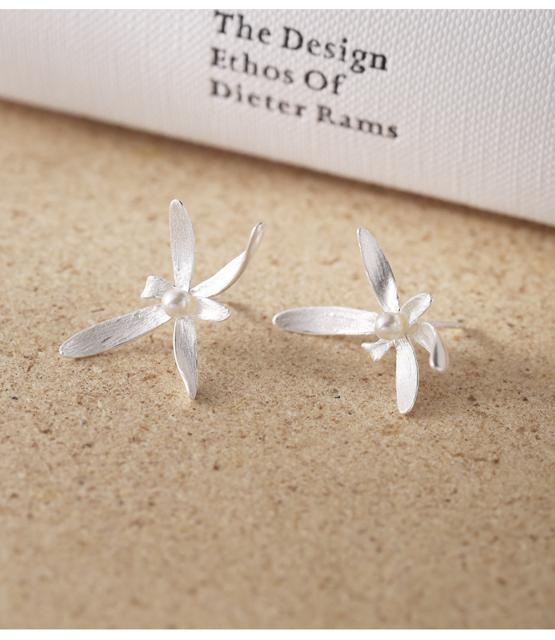 925 sterling silver Shi Family Pearl Orchid Stud earrings for women, simple new Chinese style design, artistic and sweet flower earrings 8705A pic 15