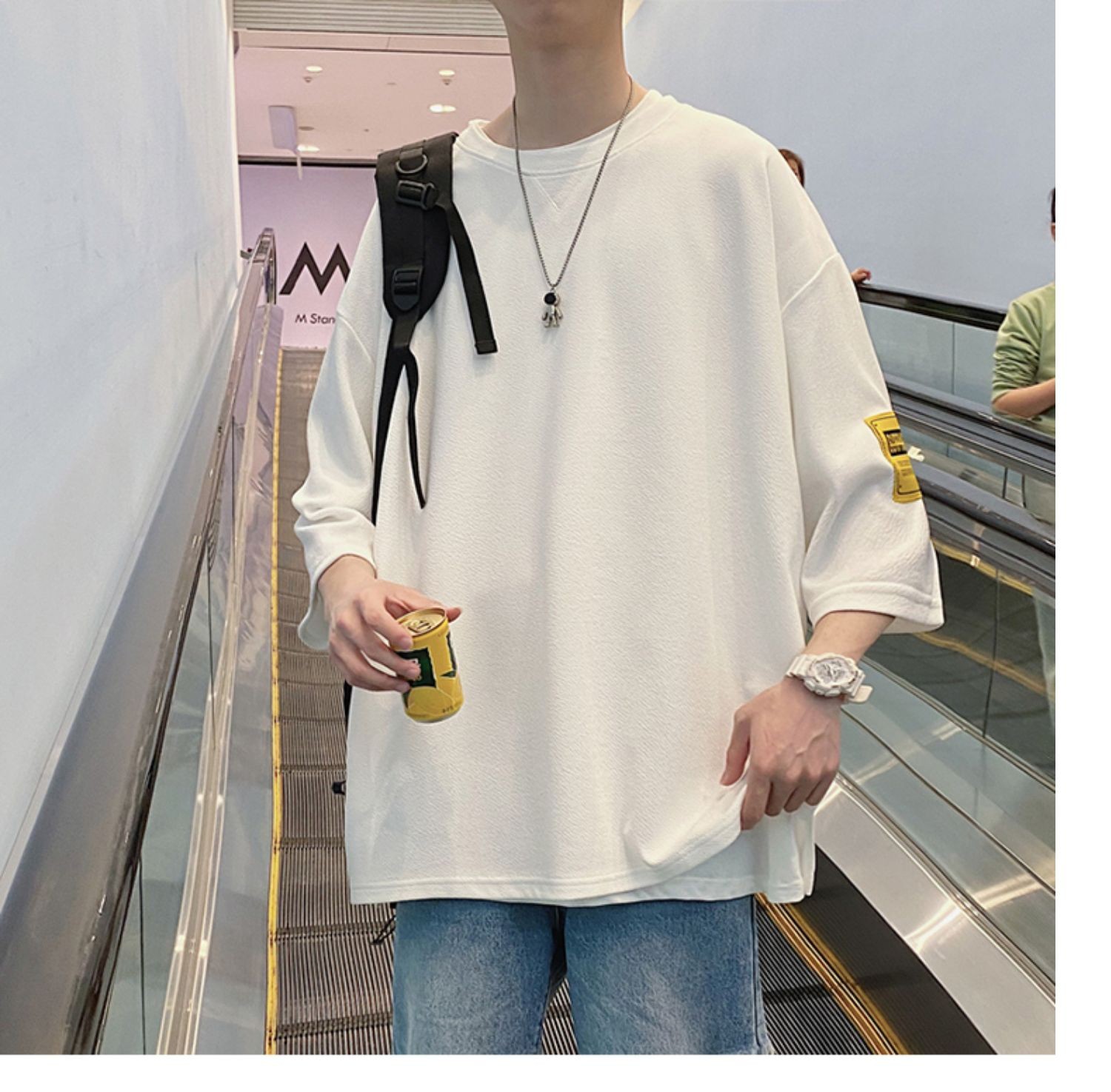 Printed three-quarter sleeve men's T-shirt, summer trendy brand, loose large-sized half-sleeve T-shirt, heavyweight short-sleeved ice silk clothes pic 10