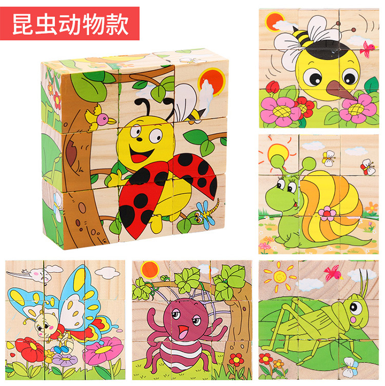 9粒六面画立体拼图块儿童益智力早教幼儿园积木质制玩具变脸魔方详情13