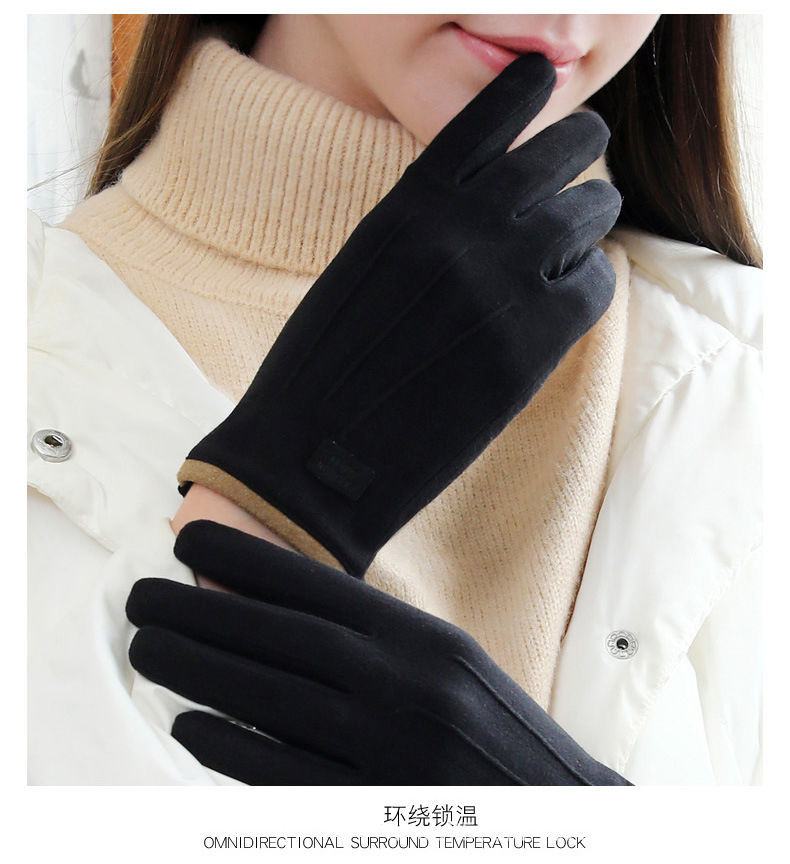 De Rong gloves for women, three-rib warm gloves, winter fleece, outdoor touch screen, driving, cycling, three-rib pic 15