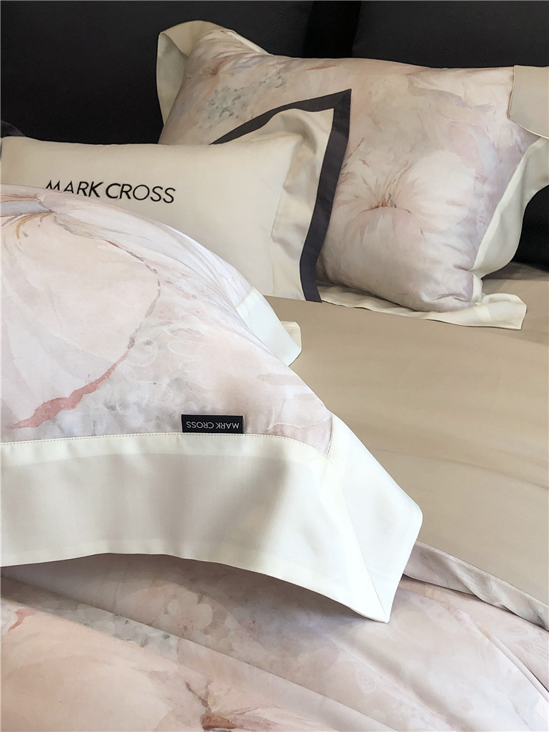 Cool ultra-fine denier Tencel summer light and cool condensation filament four-piece set, elegant printed sweat-absorbing nude bedding pic 39