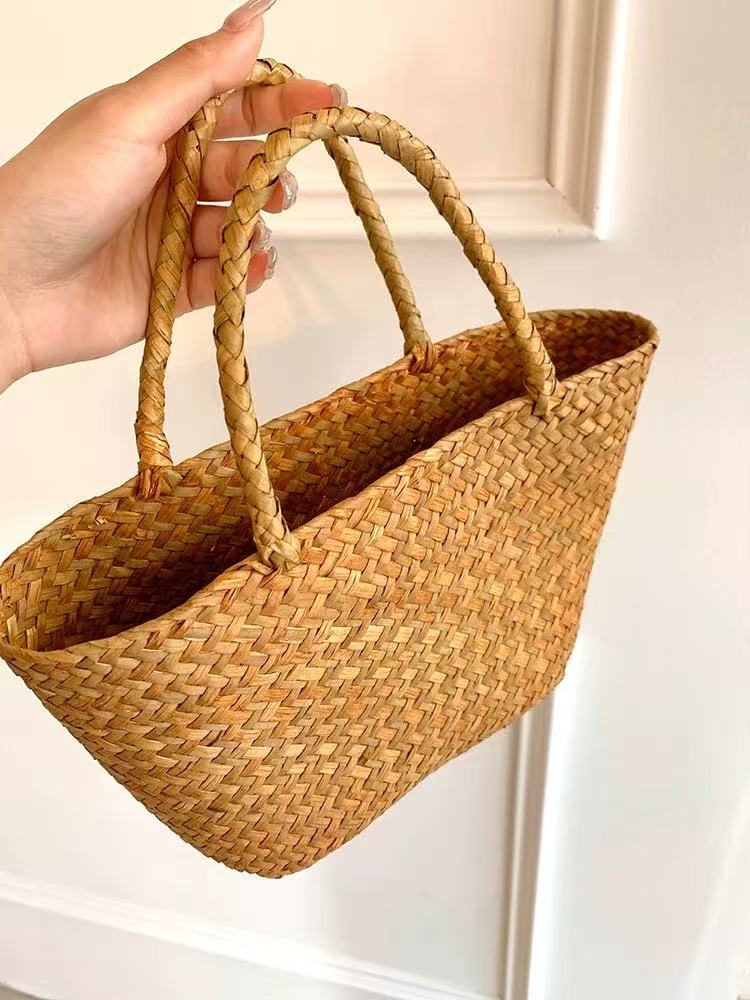 网红款编织手提包小众女包旅游度假小清新凹造型手工草编收纳详情6