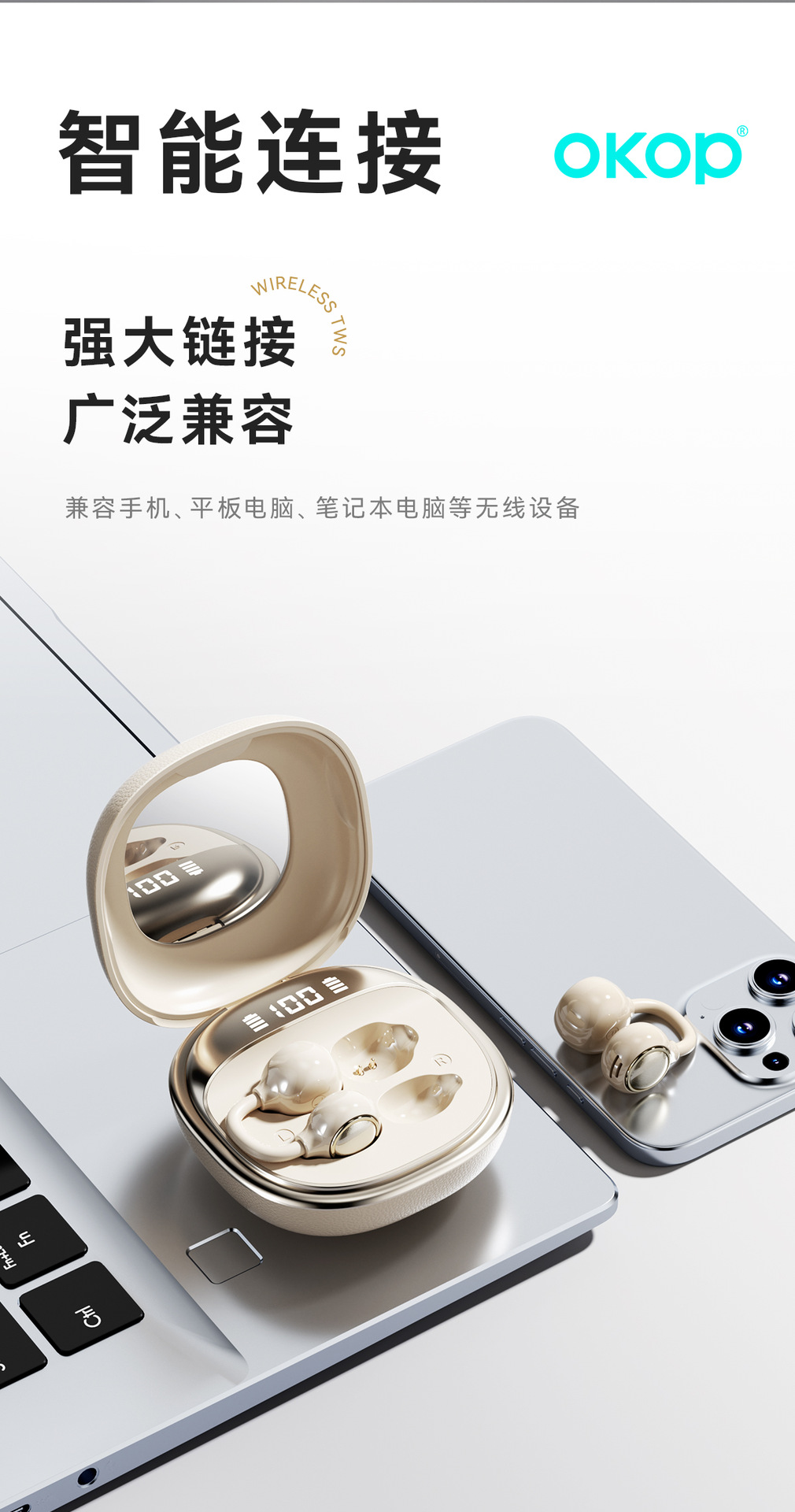 229 Cross-border new wireless Bluetooth headphones with digital display, in-ear opening, non-in-ear makeup mirror, long battery life, in stock pic 27