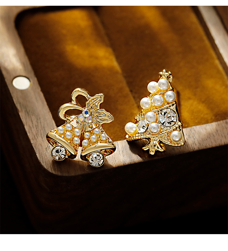 Hyacinth925 Silver Needle Christmas Earrings, light luxury commuter Christmas tree bell earrings, autumn and winter style, light luxury and high-end stud earrings pic 7