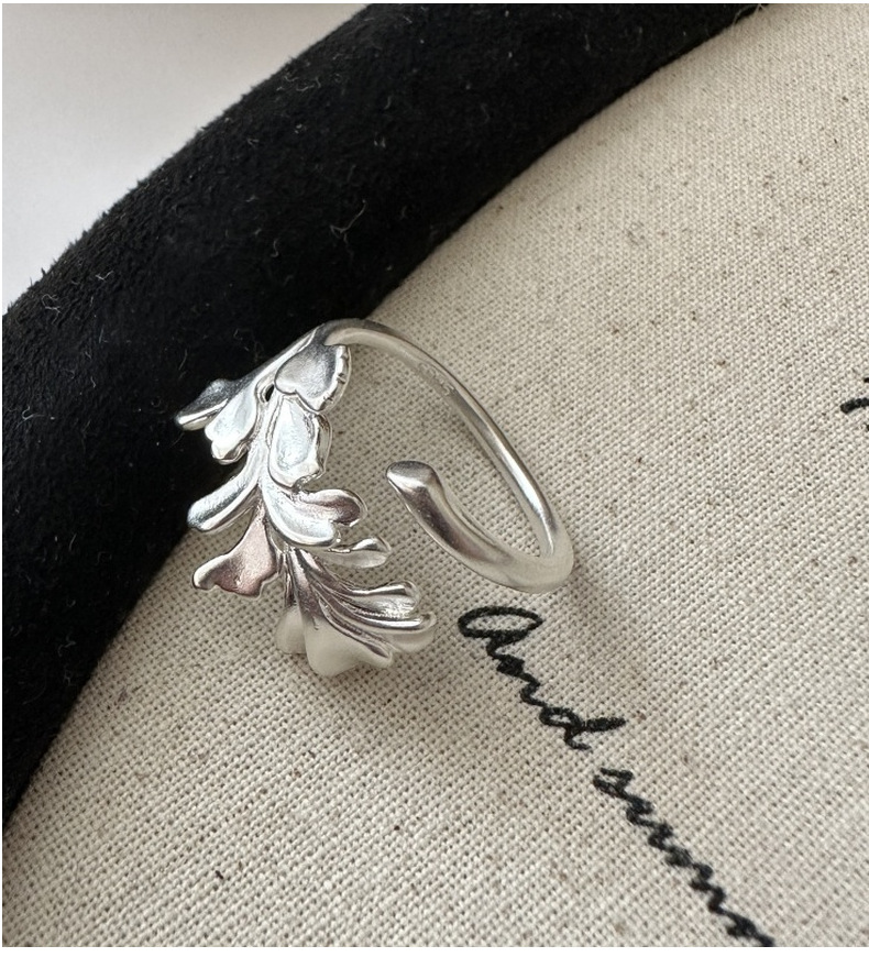 S925纯银韩版小众设计感哑光复古戒指水草简约基础款指环批发详情11
