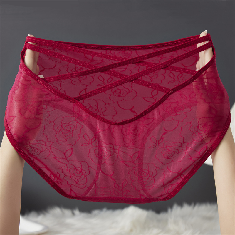 Sexy mesh underwear for women, breathable and comfortable, with fine straps, cross-cut, high-elasticity and high-waisted, large-sized Ankara red underwear for women pic 8