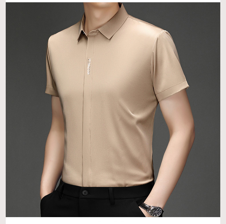 Out-of-size special offer: Summer mulberry silk short-sleeved shirt for men, high-end, seamless, one-inch shirt with good drape, no need for ironing, elastic and delicate pic 35