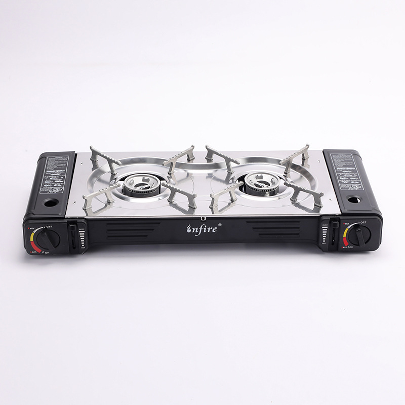 多功能双口卡式炉不锈钢面板一擦即净双眼户外便携瓦斯炉批发详情3