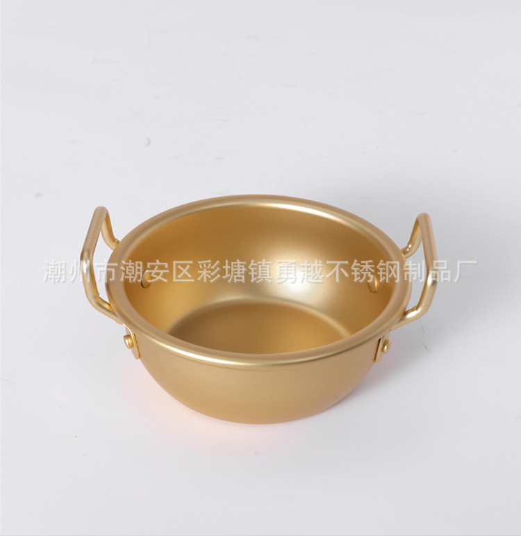 跨境韩式黄铝泡面锅家用迷你小煮锅酒店餐厅拉面锅双耳带盖汤锅详情13