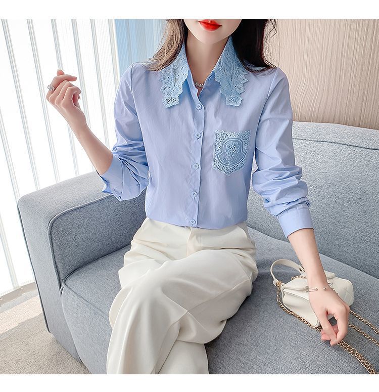 春秋季2025年新款女装时尚减龄纯棉衬衫女洋气全棉蕾丝领休闲上衣详情27