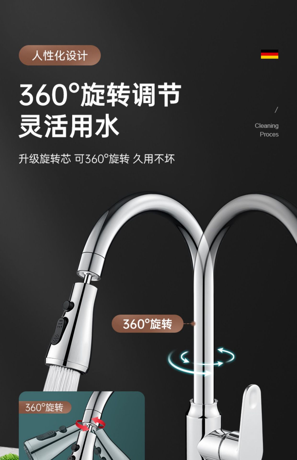 全铜厨房水龙头冷热水二合一头洗菜盆洗碗池防溅花洒万向旋转家用详情13