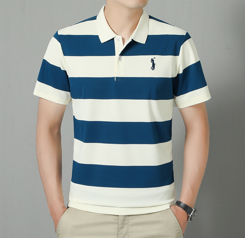 跨境条纹刺绣休闲polo衫男2025夏季新款商务翻领透气薄款男士t恤详情11
