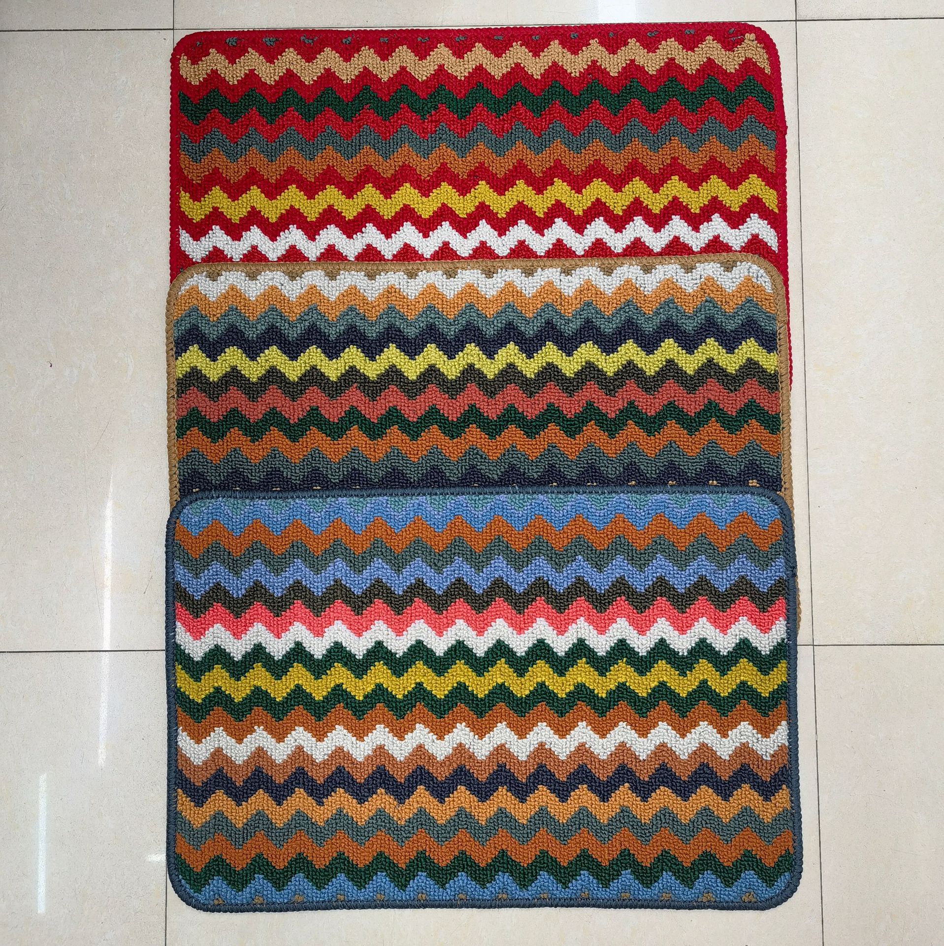 Wave rainbow circle fleece serrado blanco TPR suela interior cuarto de baño sala de estar cuarto de baño antideslizante alfombra tapetes pic 2