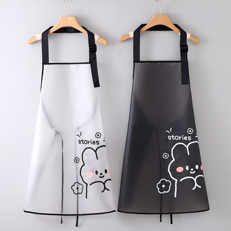 【 Chi Jia 】 Semi-transparent waterproof and oil-resistant TPU apron for women, adjustable tpu cute rabbit print kitchen pic 2