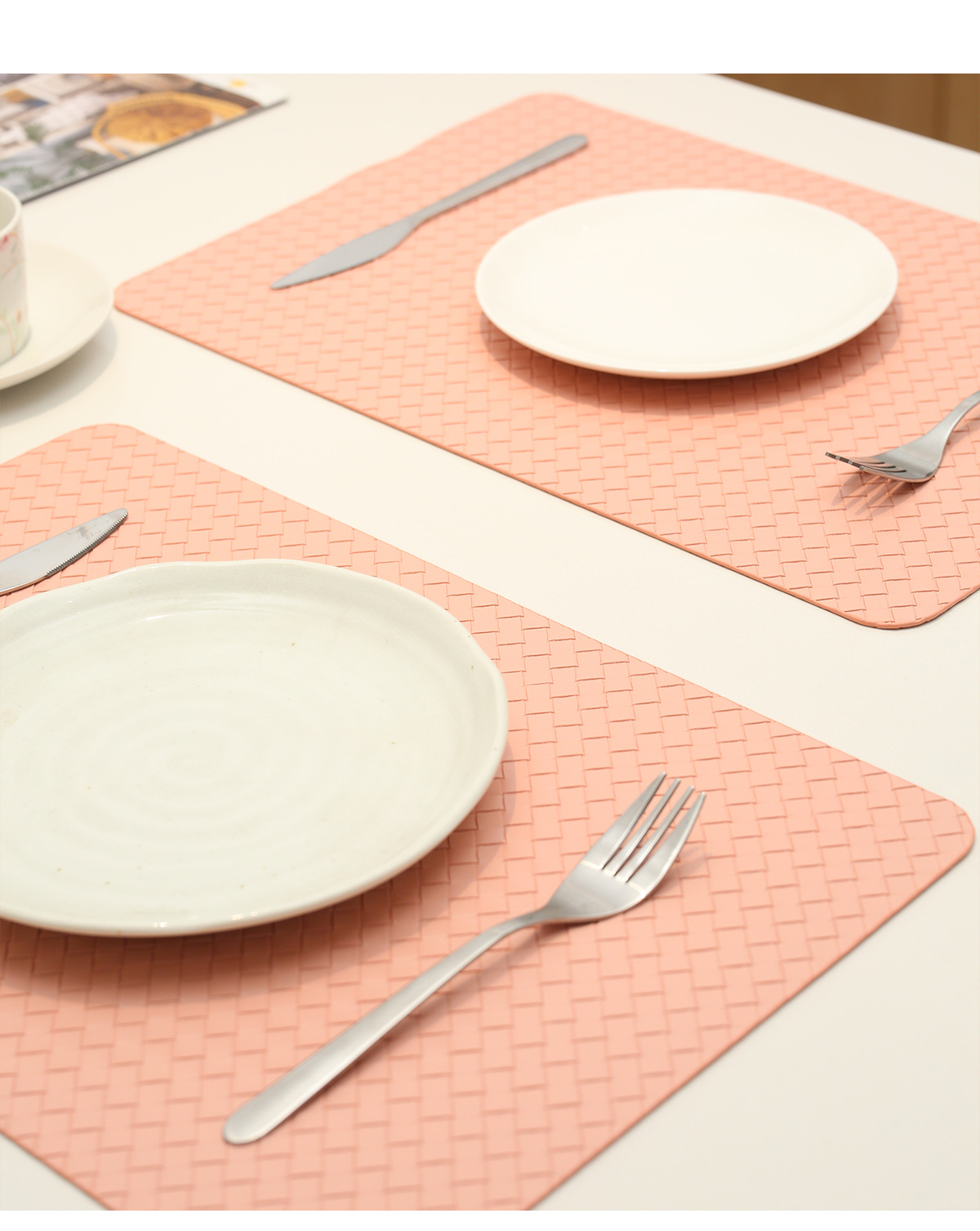 New woven checkered double-sided leather placemats, teacup MATS, waterproof and oil-proof table MATS, heat-insulating MATS for Western restaurants, and placemats pic 10