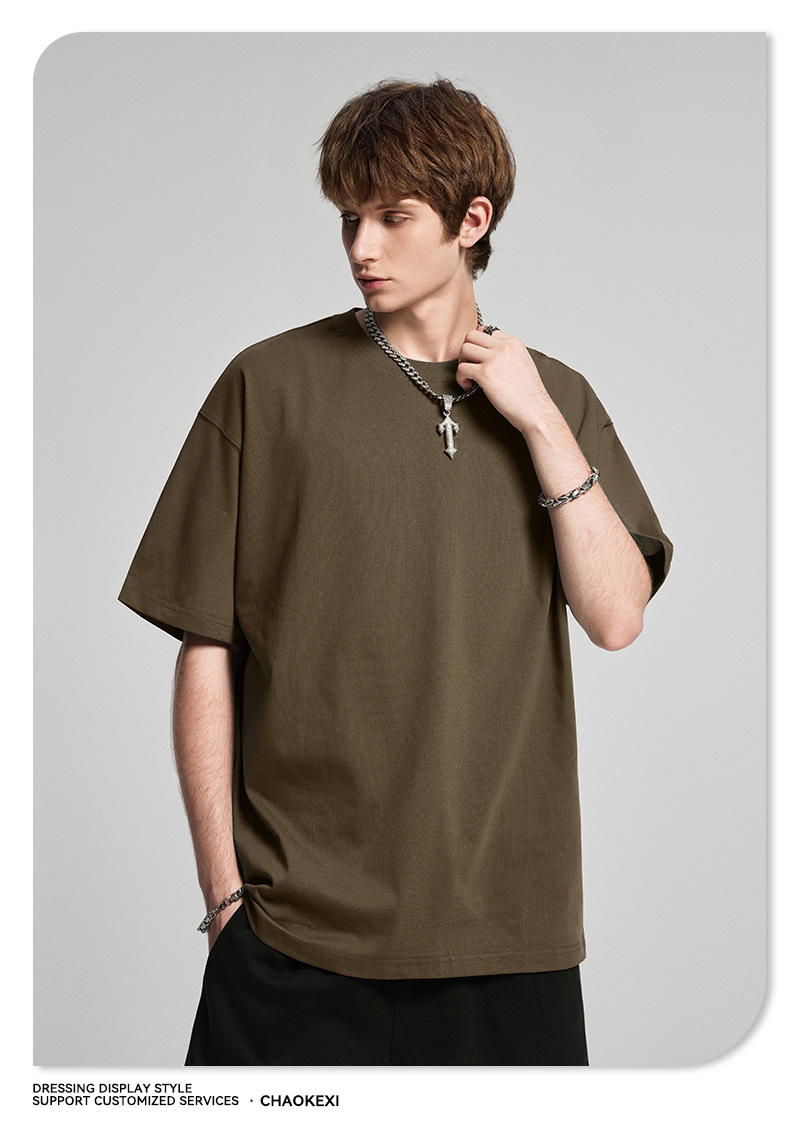 CKX2026夏季美式275g高品质潮牌纯棉t落肩纯色男潮青少年短袖T恤详情92