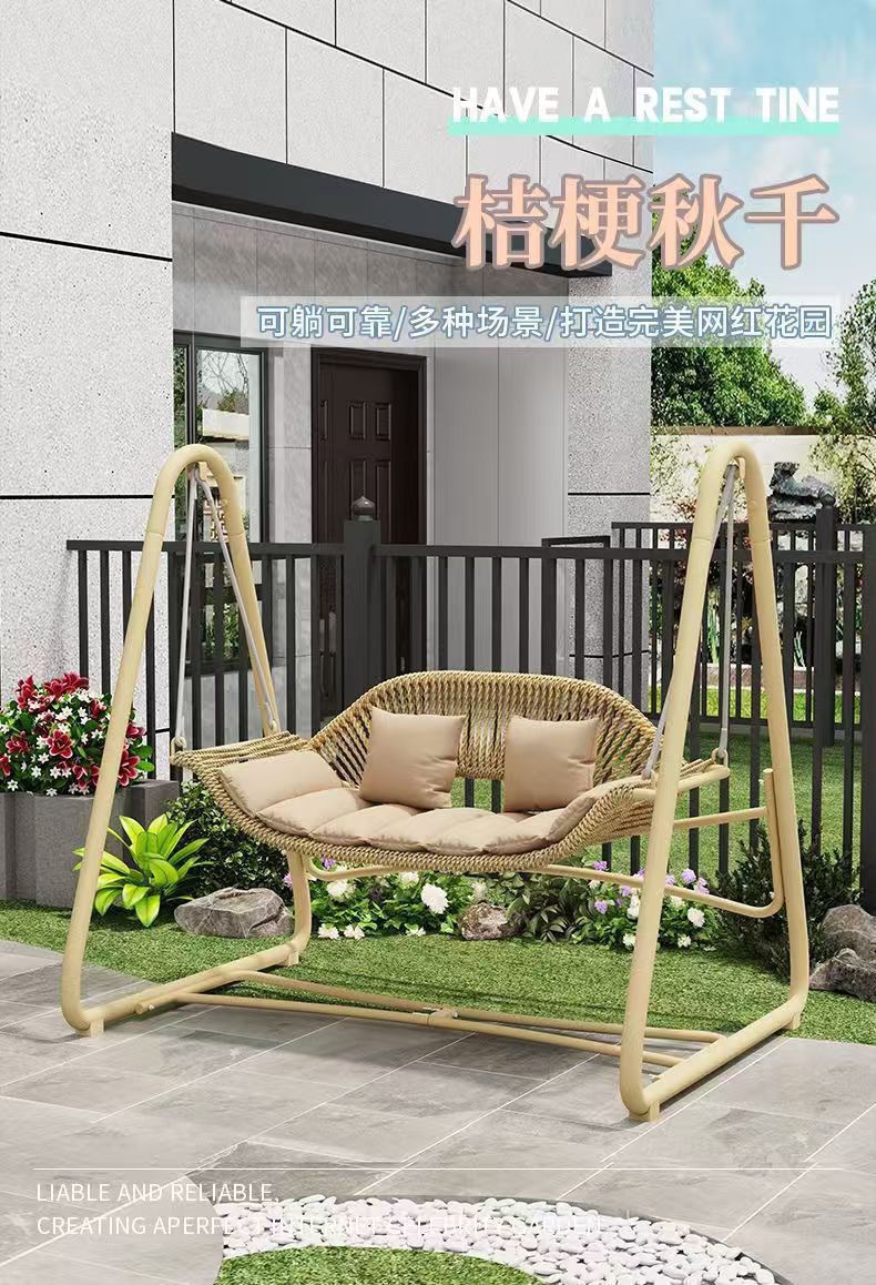 Outdoor swing, courtyard cradle, hanging chair, villa garden, balcony, terrace, leisure, lazy person, Internet celebrity, double rocking chair swing pic 2