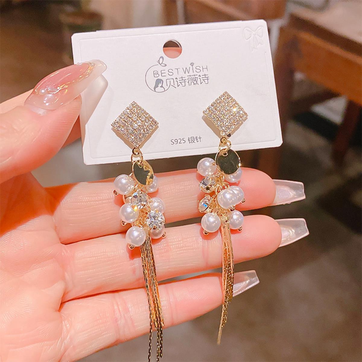 【流苏】精致超仙气质显脸瘦长款锆石耳环 银针韩版高级感耳钉饰详情16