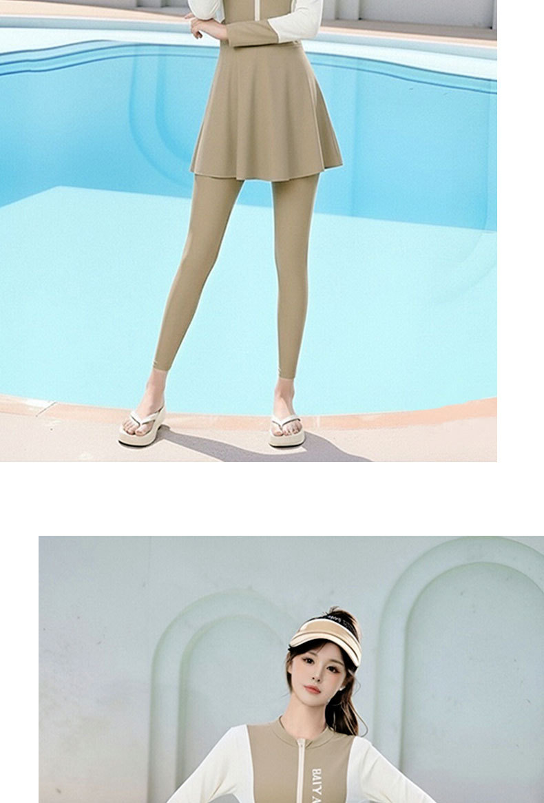 泳衣女款连体长袖独立长裤两件套装运动休闲全身防晒显瘦泳装批发125160详情13