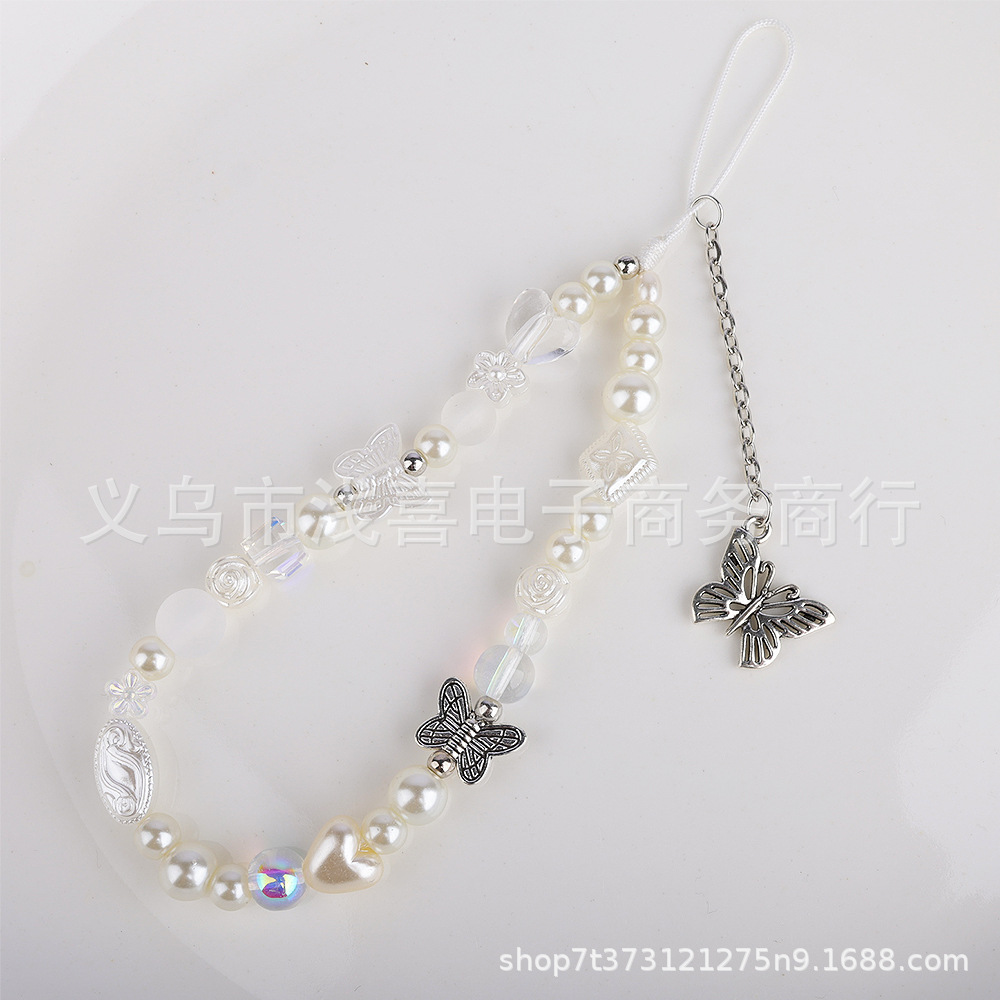 新中式原创青绿色手机链 国风银色蝴蝶手机挂绳墨绿色ccd相机挂链详情7