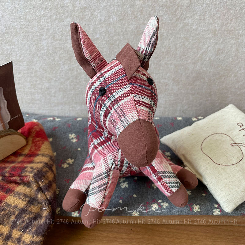 新款韩式布艺独角兽小马娃娃手工儿童安抚玩偶创意居家摆件礼物女秋冬复古格纹条纹布艺小马玩偶 软萌治愈可爱毛绒摆件送礼佳选详情7
