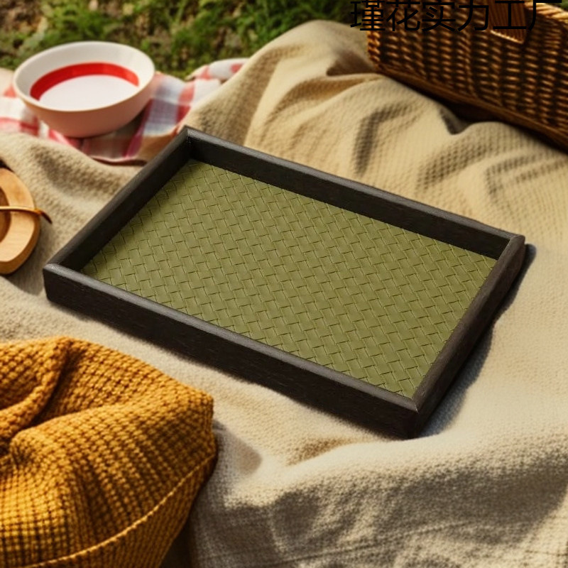 木质托盘轻奢饰品收纳戒指项链托盘皮革竹绿色复古桌面展示货盘详情4