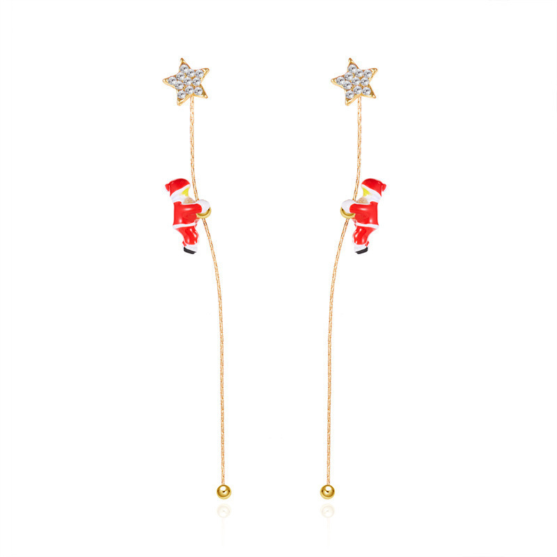 欧美跨境新款圣诞节耳环创意百搭会爬的圣诞老人不对称耳环女批发详情32