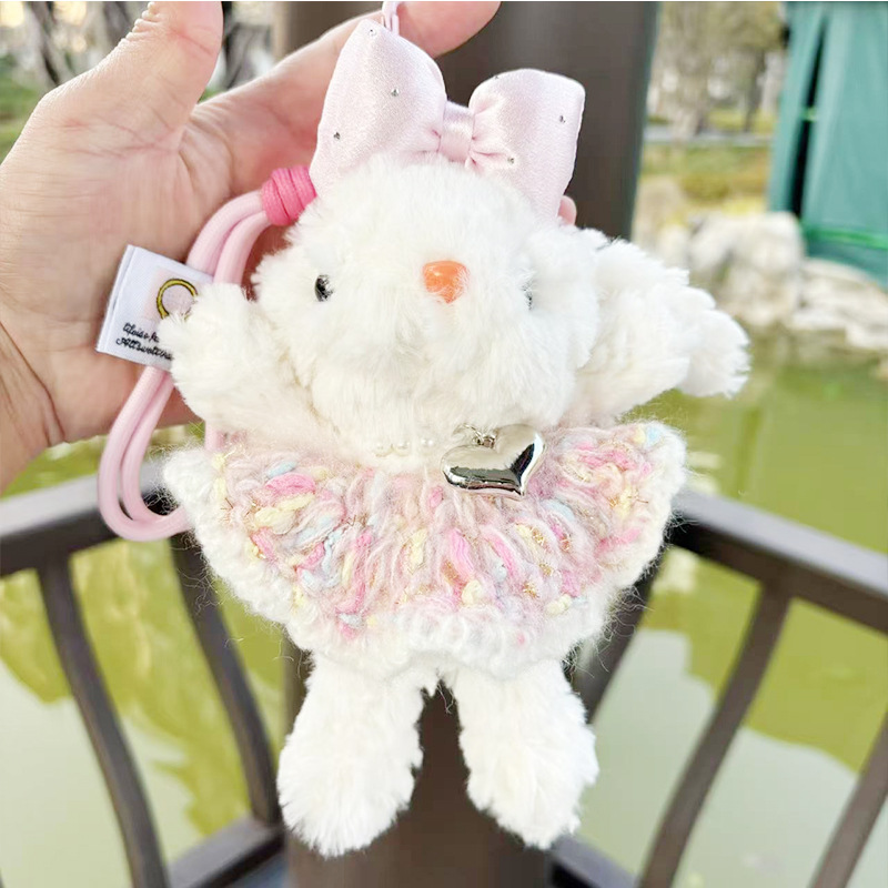 多巴胺格子长耳兔包包挂件小饰品可爱钥匙扣公仔玩偶兔子毛绒玩具详情6