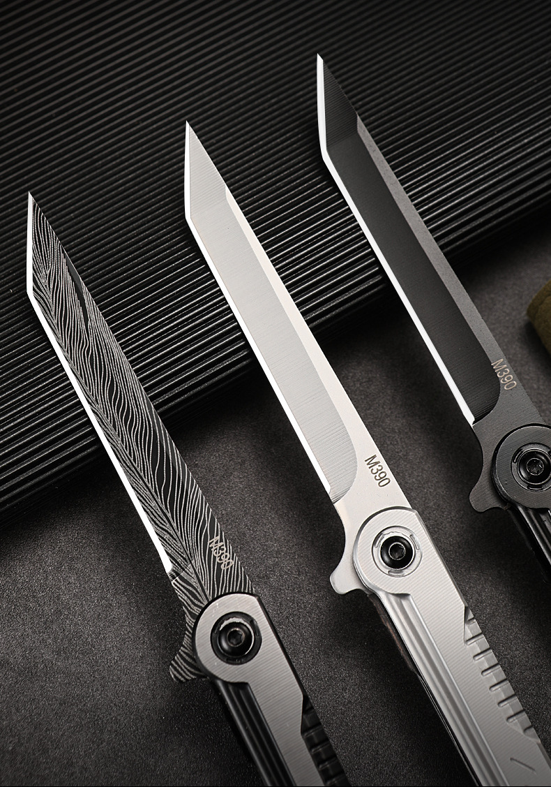 The Shenbi Outdoor portable M390 steel feather pattern folding knife, high-hardness pocket knife, camping fruit knife and folding knife are lightweight and practical pic 9