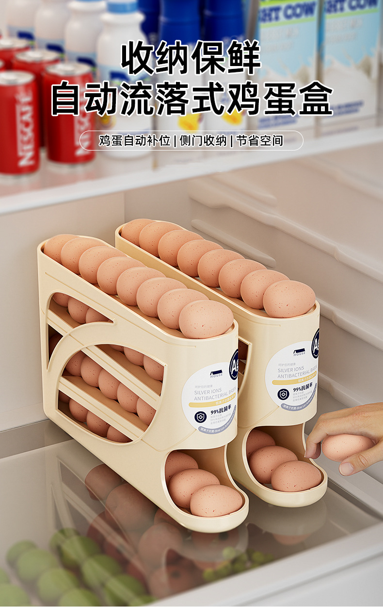 Slide rolling egg storage box, storage for the side door of household refrigerator, kitchen egg retrieval wonder, new automatic rolling egg rack pic 2