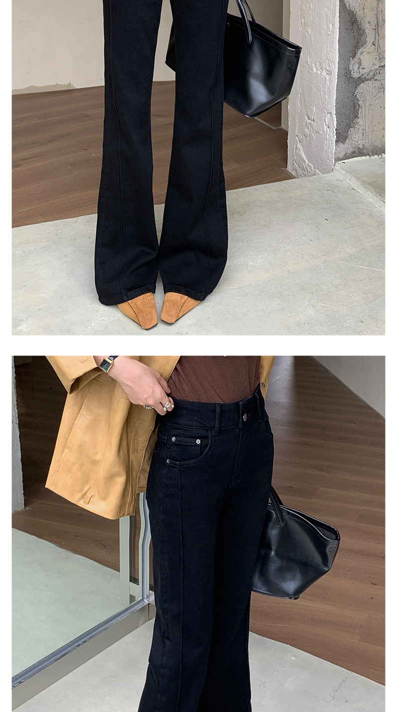 冬上新 微喇牛仔裤女加绒高腰黑色显瘦四面弹力高个子加长喇叭裤详情7