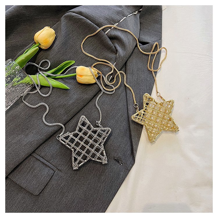 跨境2024夏新款小香风镂空金属星星包晚宴包单肩斜挎气质链条女包详情22